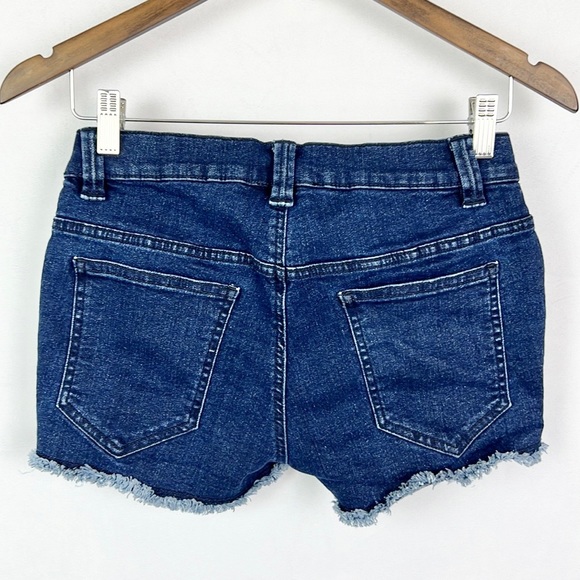 VENUS | 💙 Dark Blue Faded Stretchy Cutoff Raw Hem Short Denim Jean Shorts - Picture 2 of 5